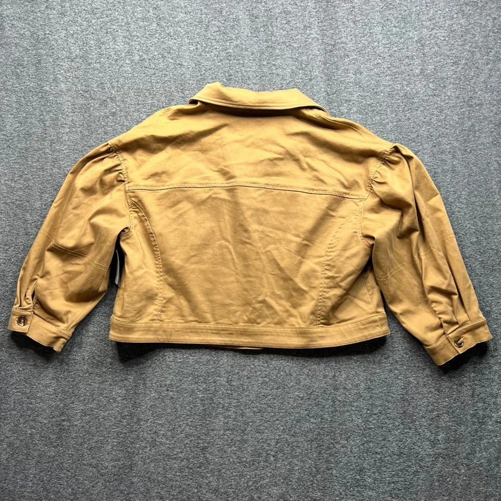 Lane Bryant Jacket Women 18 Tan Cropped Puff Shoulder Cotton Blend m91565